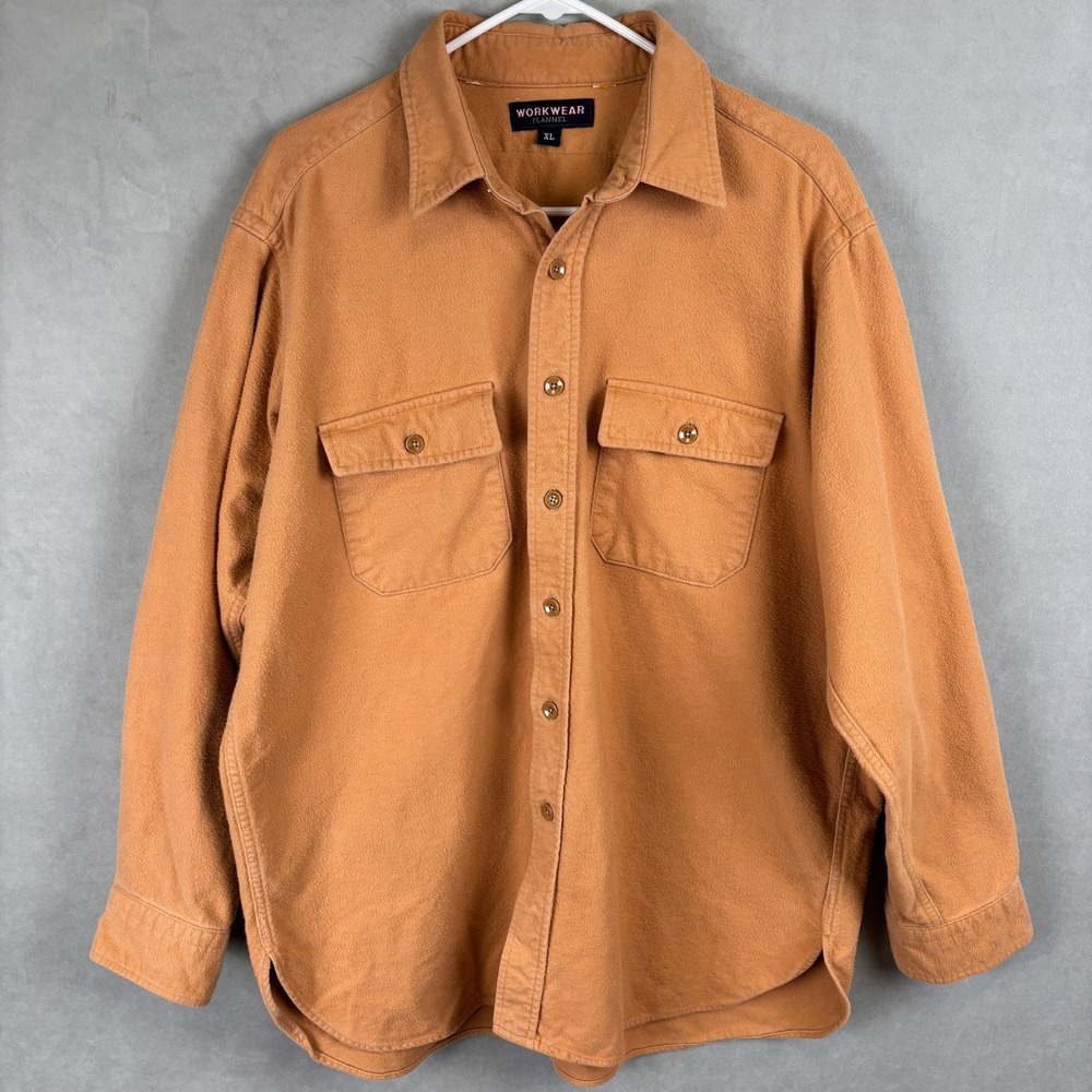Workwear Flannel Mens XL Burnt Orange Heavy Cotton Button Down Utility Shirt